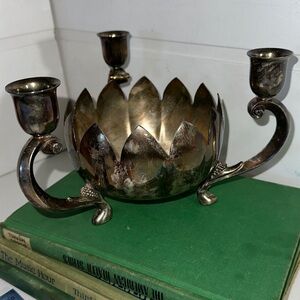 Vintage Silver plate lotus candle holder centerpiece, Leonard